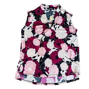 Ellen Tracy Floral Print Sleeveless Blouse Women's Large (L)